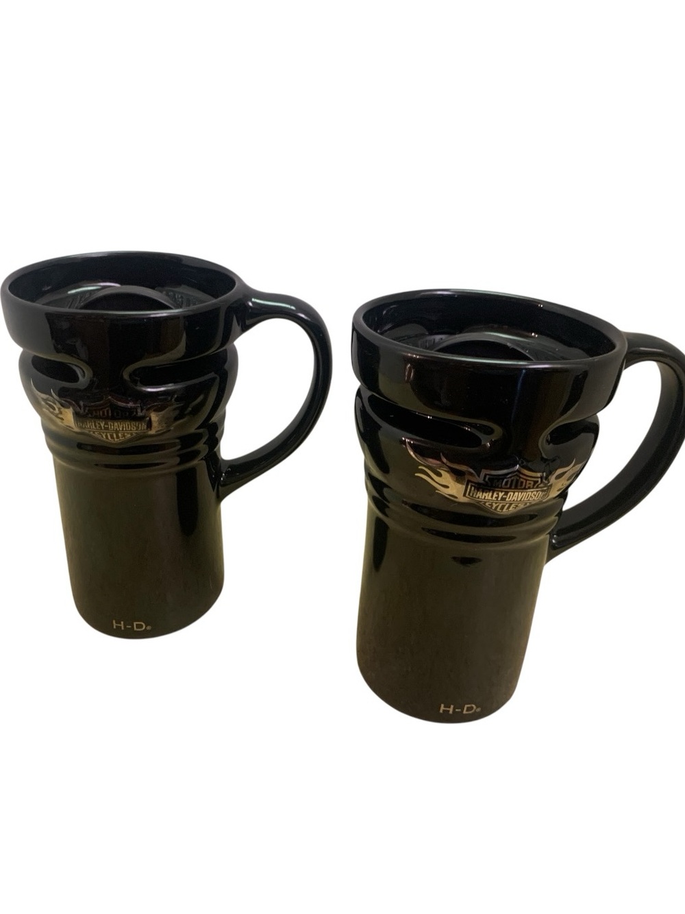 Harley-Davidson Motorcycle Fat Boy Black Ceramic Travel Mugs Heavy Gold Logo